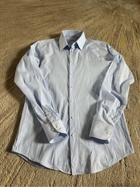 Armani Collezioni blue white dress shirt striped Cotton button front 39 medium